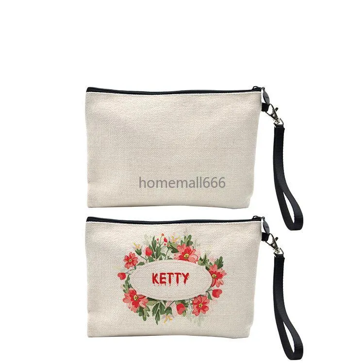 16*25cm Personalized Cosmetic Bag Favor Sublimation Credit Card Mobile Phone Bags Flax Outdoor Portable Handbag with Zipper GWE AA