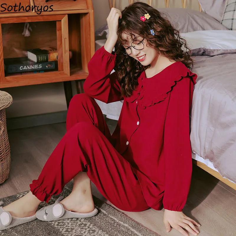 Autumn Long Sleeve Pyjamas Set Women Turn-Down Collar Cozy S-4XL Large Size Nightwear Single Breasted Tops And Pants lounge Wear L220803