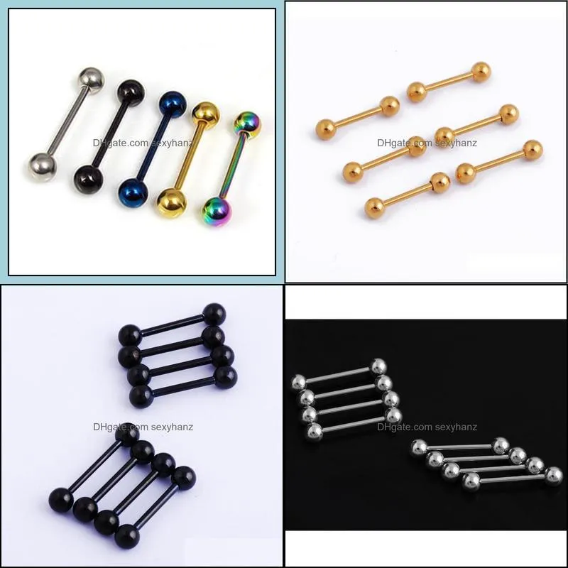 316L Stainless Steel Tongue Rings Piercing for Women Barbell Shiny Metal Ball Piercings Bar Cute