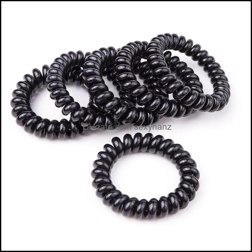 5cm black color telephone wire cord hair tie girls kids elastic hairband ring rope bracelet stretchy