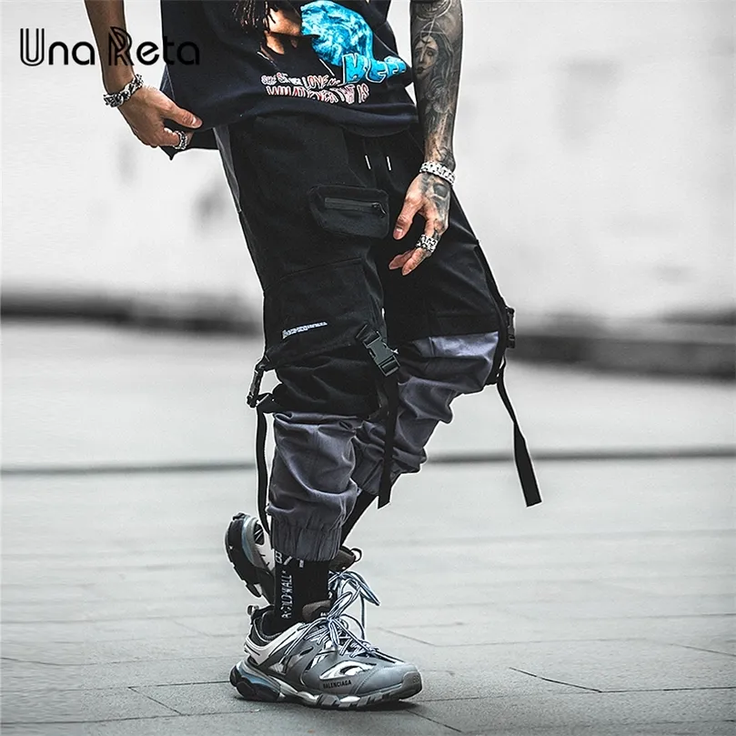 Una reta man broek mode streetwear stiksel kleur joggers hiphop lange broek mannen elastische taille vrachtpak mannen 201126