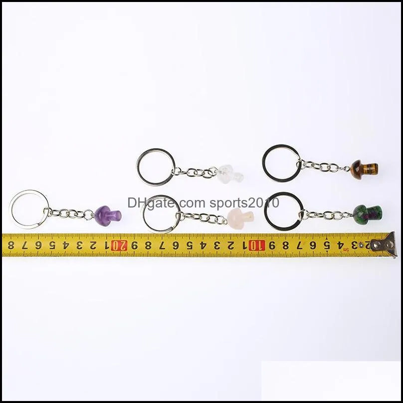 natural crystal stone key rings mushroom keychains healing crystals car bag decor keyholder for women men sports2010