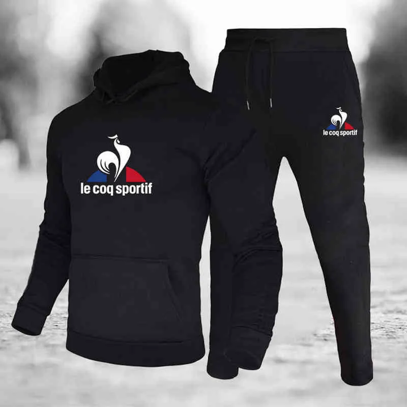 2022 Nieuwe Le Coq Mens Sport Wear Hoodiesweatpants Hoge Kwaliteit Effen Kleur Hooded Longsleeve Joggingpak G1217