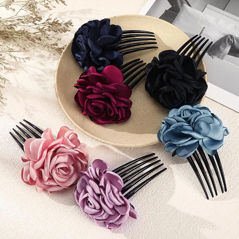 13cm French Brides Hair Combs Vintage Wedding Flower Women Hairpins For Girls Fashion Ponytail Hair Accessories