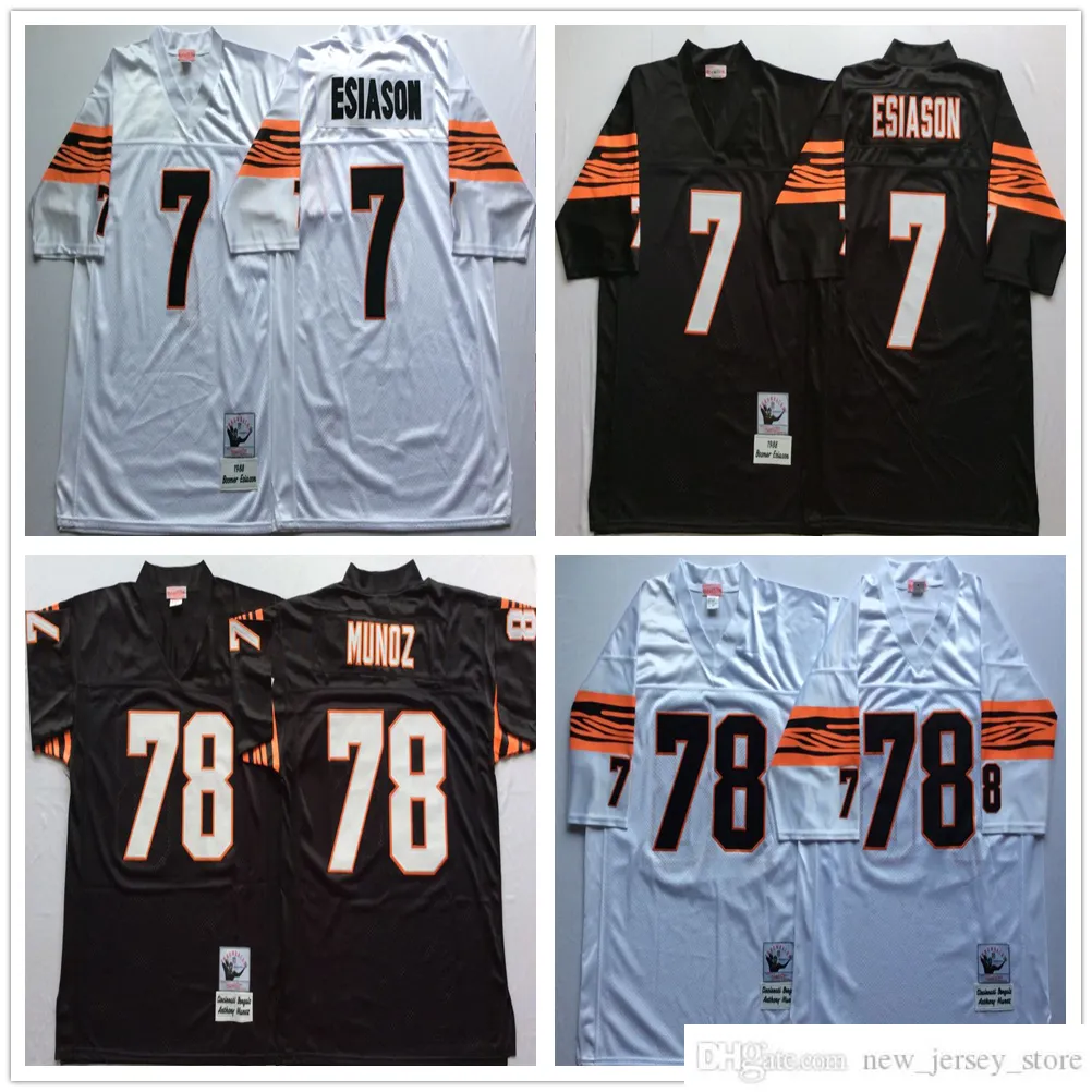 1980 عتيقة ترتدي كرة القدم 7 Boomer Esiason Jerseys Retro Stitch 78 Anthony Munoz Jersey College Black White