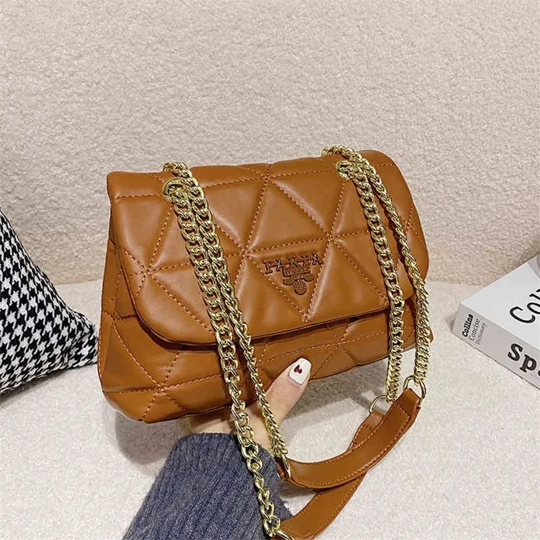 Cheap Stores 90% Off chain version solid color soft leather rhombic lattice embroidered thread Bag Fashion single shoulder bag