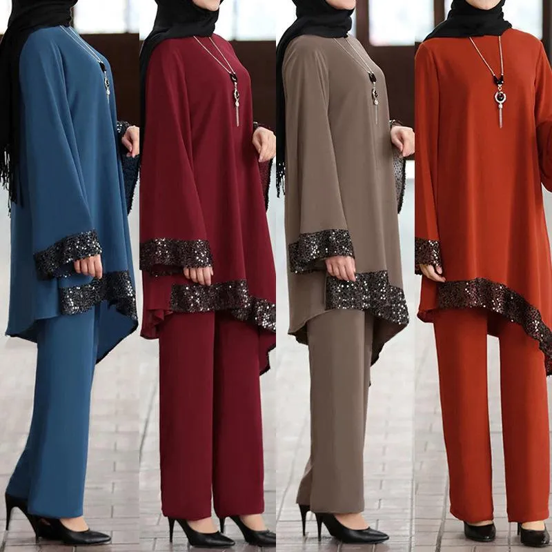 Ubranie etniczne Ramadan Abayas dla kobiet Dubai Abaya Muzułmańskie zestawy hidżabu Turkish Top and Pants 2 sztuki Islamski Ensem 264F