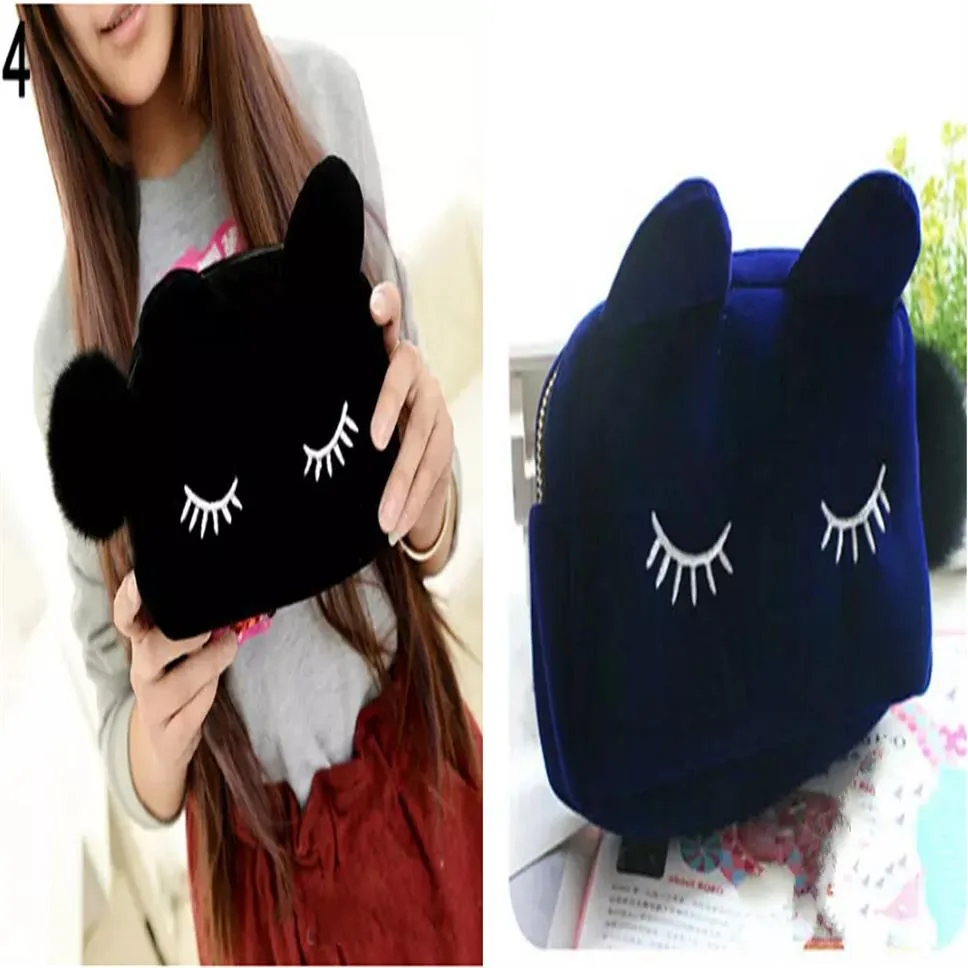 Cute Portable Cartoon Cat Coin Storage Case Travel Makeup Flannel Pouch Cosmetic Bag Korean and Japan Style 265g257G