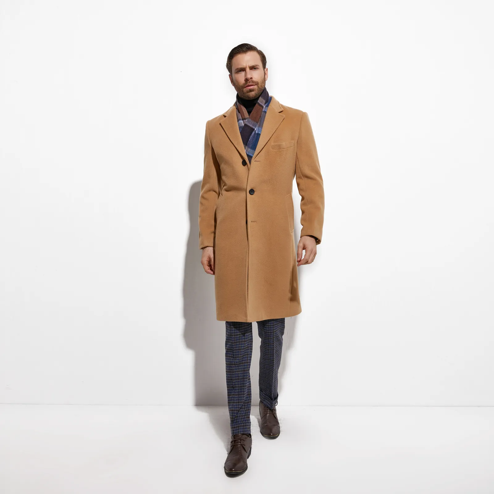 Men s Wool Blend Slim Fit Camel Topcoat Custom Made Warm Winter Trench Coat Tailored Fashion Jacket