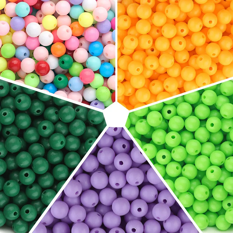 100pcs/lot Diy Candy Color Ball Loose Bead for Jewelry Bracelets Necklace Hair Ring Making Accessories Crafts Acrylic Kids Handmade Beads