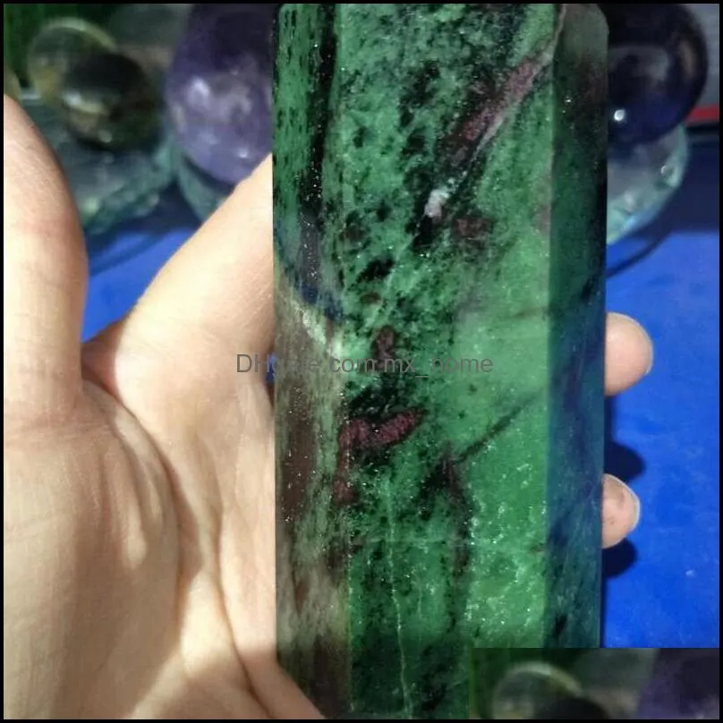 Natural Green Ruby Quartz Crystal Zoisite Obelisk Quartz Crystal Energy Gemstone Reiki Healing Chakra Point Wand