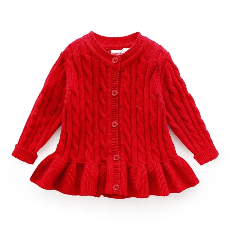 baby vinter cardigan ålder för 1-8 enkla tjocka varma barn tröjor vår baby stickade toppar söta småbarn flicka röd tröja lj201128