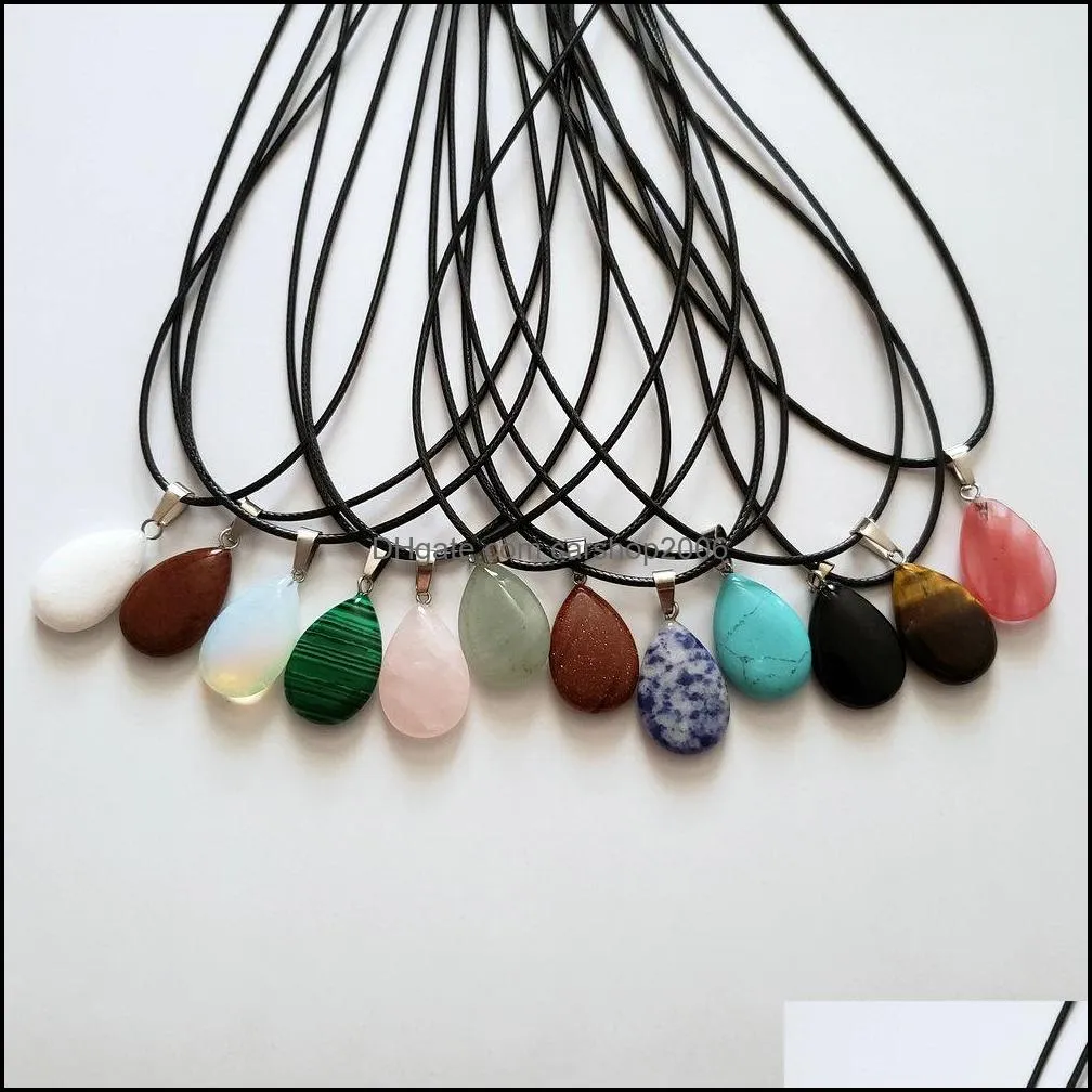 wholesale 24pcs/lot mixed natural stones pendants round pendulum leather chains necklace reiki fashion jewelry 20mm