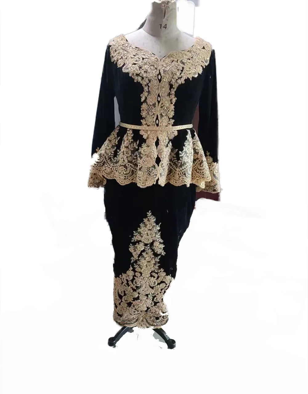 Vintage siyah karakou algerien gece elbisesi midi 2022 altın dantel uzun kollu dubai abaya balo elbiseleri kısa kaftan parti robe de mariage özel fırsatlar resmi