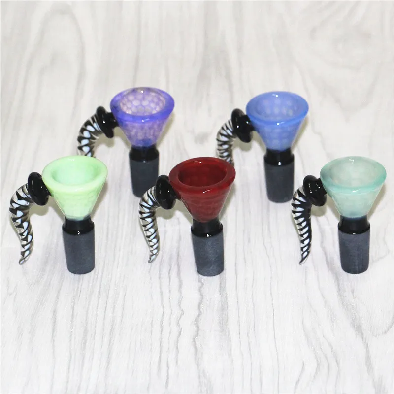 smoking 14mm 18mm glass bowls male joint Handle Beautiful Slide bowl piece For Bongs Water Pipes