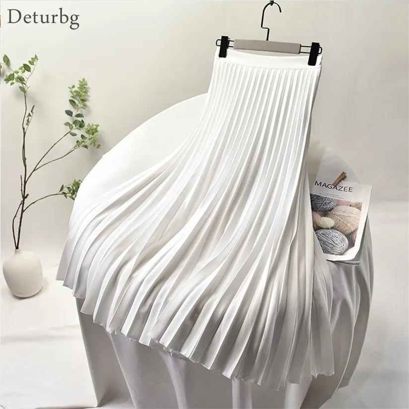 Women's Elegant Sector Pleated Twill Skirt With Chiffon Liner Female High Waist Side Zipper White Long Skirts Spring SK521 220322