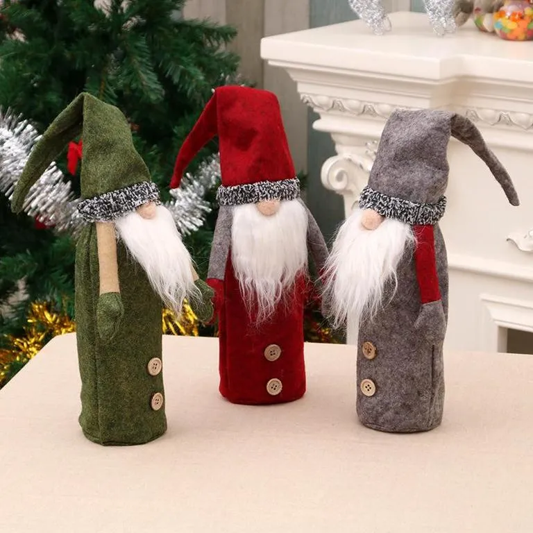 Julnomes Wine Bottle Cover Swedish Tomte Gnomes Wine Bottle Toppers Santa Claus Bottle Bags Christmal Decorations B0804