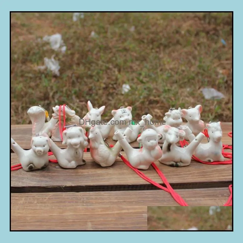 500pcs party favor chinese zodiac water ocarina children gift creative design ceramic whistle mini qntique style whistling many styles