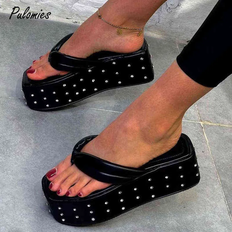 Fashion Summer Women Platform Shoes Flip Flops High Heels Slippers Pumps Pu Sandals Clogs 36 43 Casual for Female 220611