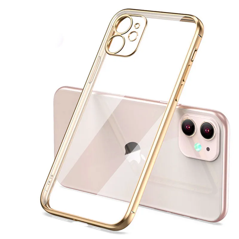 Funda Gel Transparente Borde Metal Dorado iPhone XR