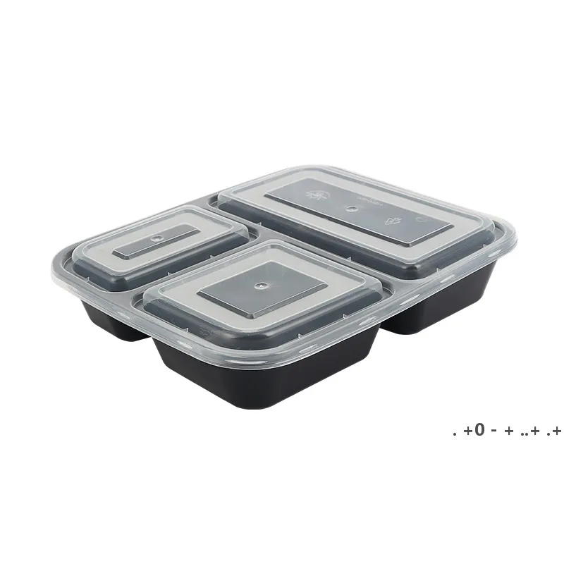 EE. UU. AU Microondas Contenedores de alimentos ecológicos Caja de almuerzo bento desechable de 3 compartimentos Preparación de comidas negra 1000 ml por mar GCE13517