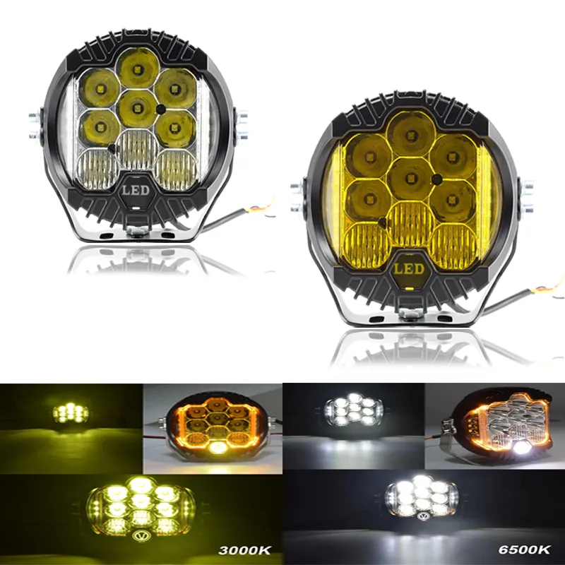 50W 5 tum 7 tum motorcykelbelysning Arbetsljus Auxiliary LED-strålkastare dimljus off-road kör lampbil runt strålkastaren SUV UTV Truck