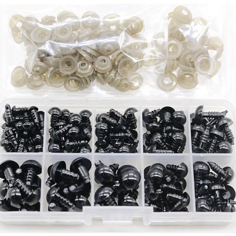 100 pezzi / set strumenti artigianali occhi di sicurezza in plastica con rondelle per la fabbricazione di bambole bulbo oculare burattino accessori Amigurumi 6-12mm XBJK2207