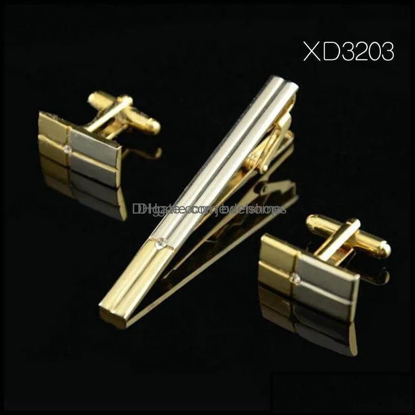 Gold Tie Clip And Cufflink Set For Men Classic Meter Clips Cufflinks Sets Copper Bar Golden Collar Pin Jewelry1 Drop Delivery 2021 Cuff