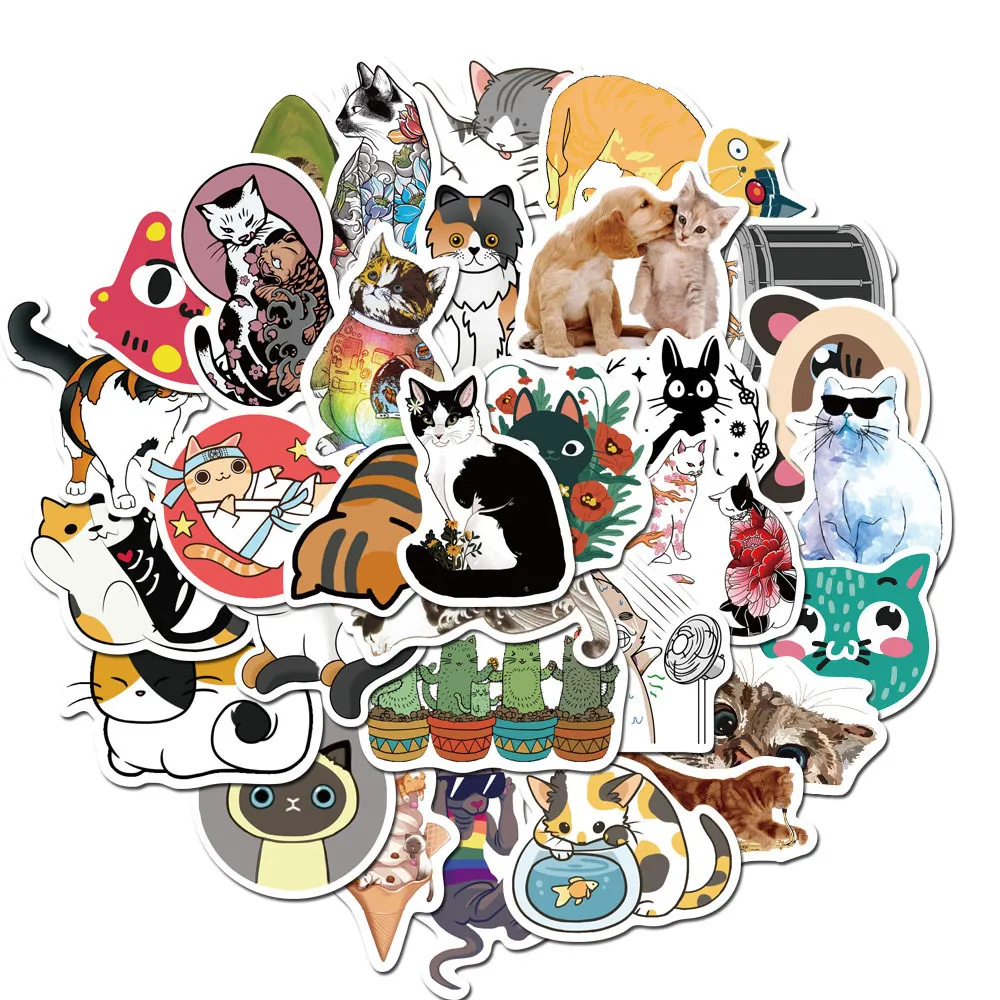 Nouveau étanche 10/30/50pcs mignon chats animaux Graffiti autocollants dessin animé décalcomanies bouteille d'eau téléphone ordinateur portable bagages autocollant enfants jouet autocollant