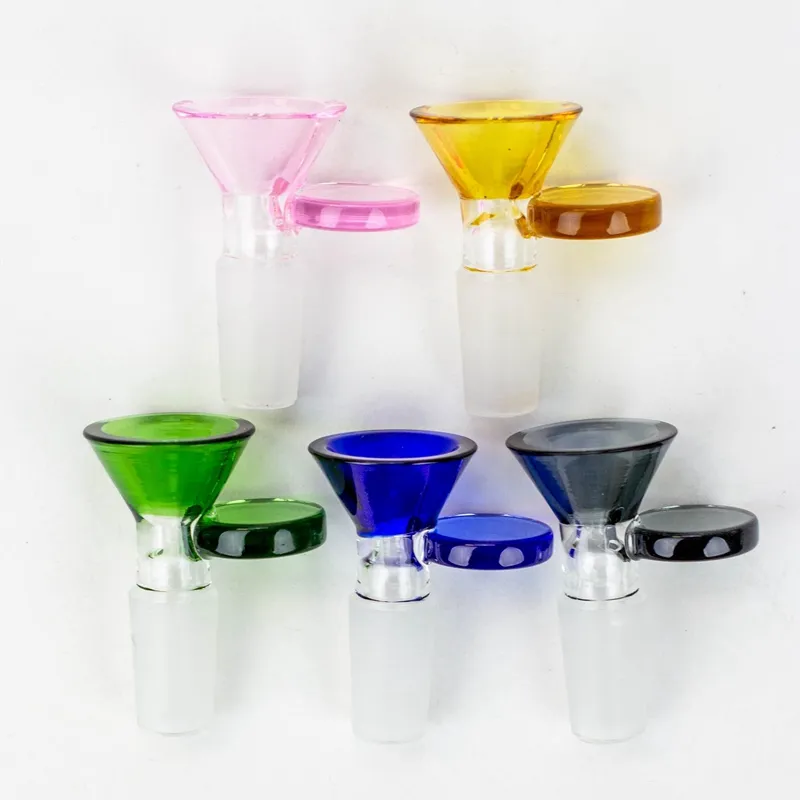 Buntes Rauchen dickes Glas 14 mm 18 mm männliches Gelenk-Blasenschüsselfilter Austauschbarer tragbarer Trichter Trockenkräuter-Tabak-Öl-Rigs Shisha-Bongs Handpfeifen-Werkzeug DHL