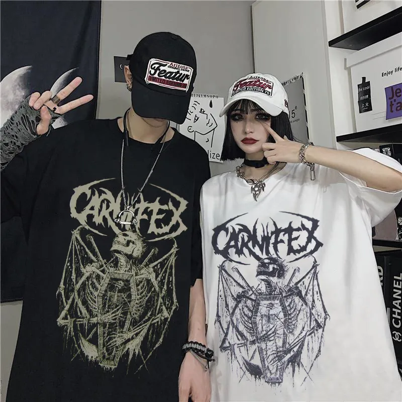 Summer Goth Kvinnlig tee estetiska lösa män och kvinnor skjorta punk mörk grunge streetwear gothic topp t shirts harajuku y2k kläder 220712