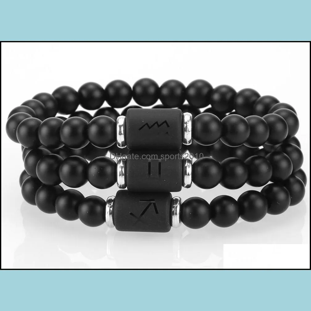 men`s 12 constellation black beads strand zodiac charm couple bracelet cancer leo virgo libra woven lover friendship bracel sports2010