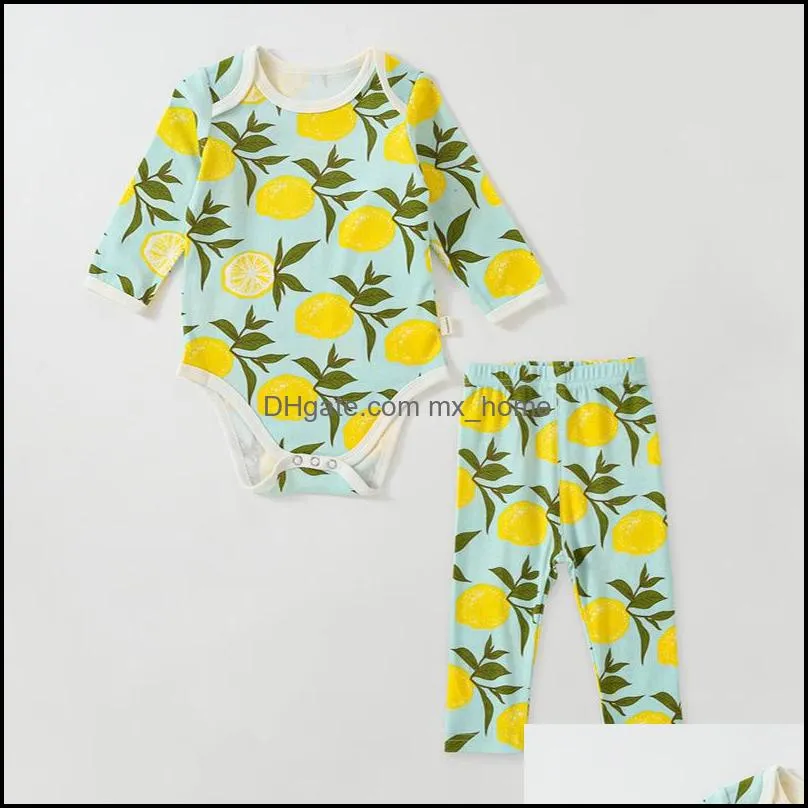 kids clothing sets girls boys outfits infant pear lemon butterfly flower print romper tops pants 2pcs/set summer fashion boutique baby clothes pajamas set
