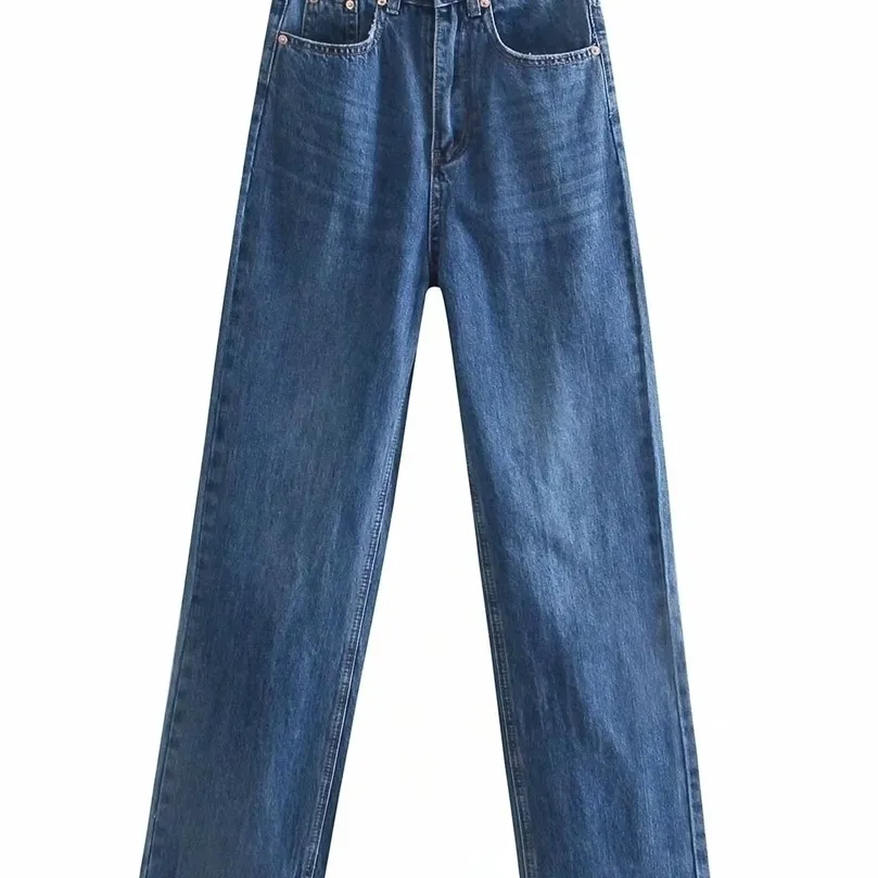 Femmes stretch polyvalent jean droit lavé pleine longueur bleu denim pantalon poche lâche mode taille haute pantalon dame 220402