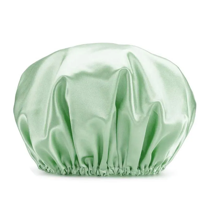New Thick Shower Satin Hats Bath Shower Caps Hair Cover Double Waterproof Pure Color Kitchen Shower Caps