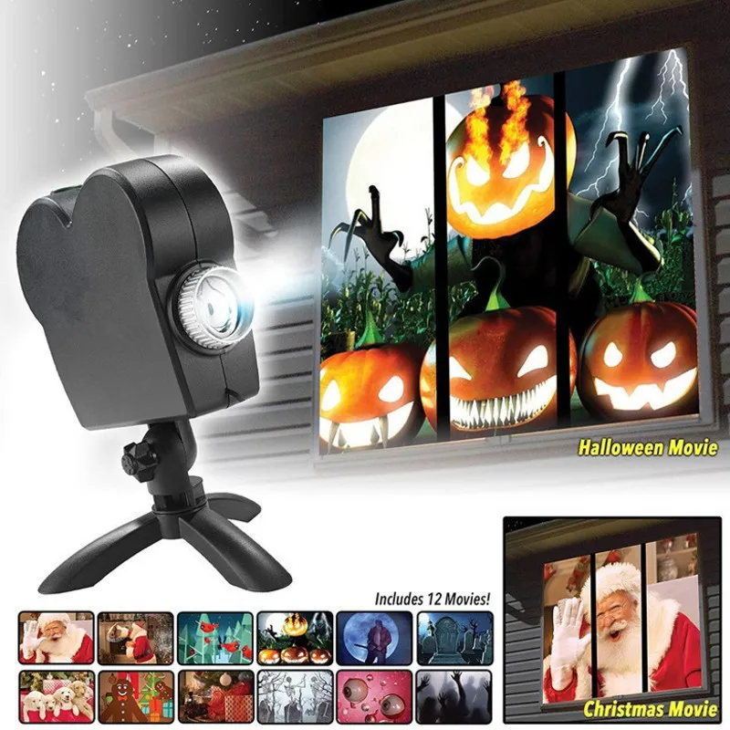 Janela Exibir a laser DJ Stage Lamp Halloween Christmas Spotlights Projector 12 Movies Party Lights Y201006