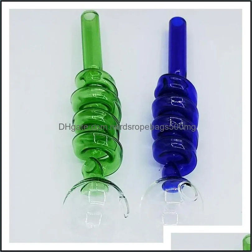 Spiral Shape Glass Pipes Manual Blowing Pipe Arts Colorful Curved Pot Transparent Pure Colour Durable 14cm 3qf N2