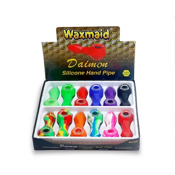 Waxmaid Smoking Pipe Diamond Shaped Platinum Cured Silicone Hand Tobacco Dry Herb Pipe With Glass Bowl Gift Box Package Dab Rig Bongs Water Pipes