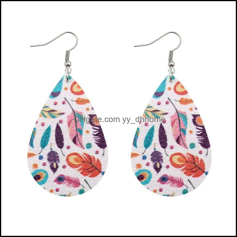 feather print earring high quality women fashion jewelry faux leather drop dangle earrings lightweight teardrop free dhl l48fa