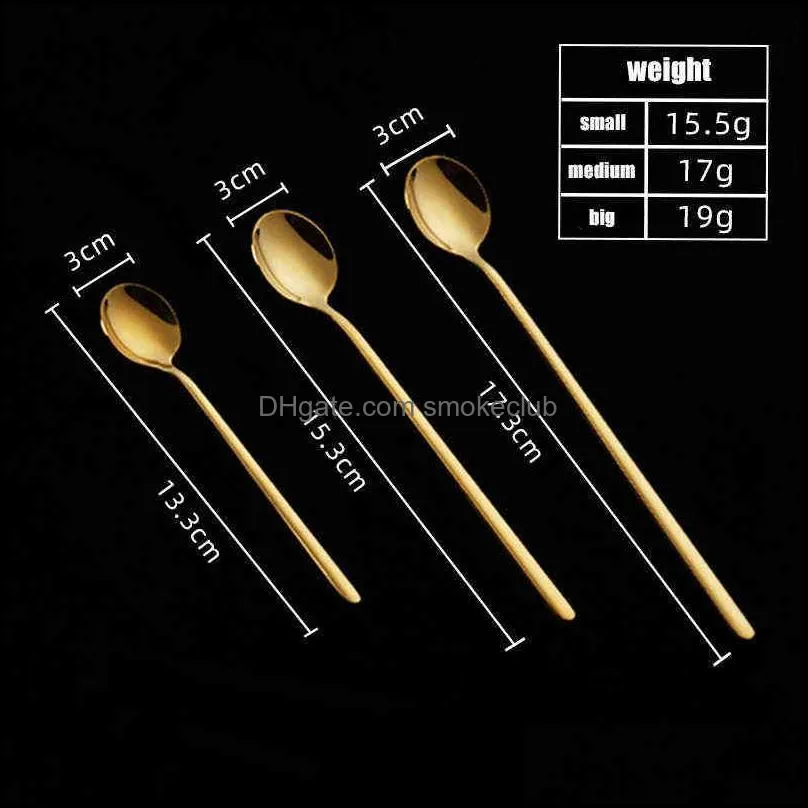 Tableware Tea Coffee Mixing Spoon Round Shape Stainless Steel Dessert Ice Cream Fruit Teaspoons Drink 1pcs 0221