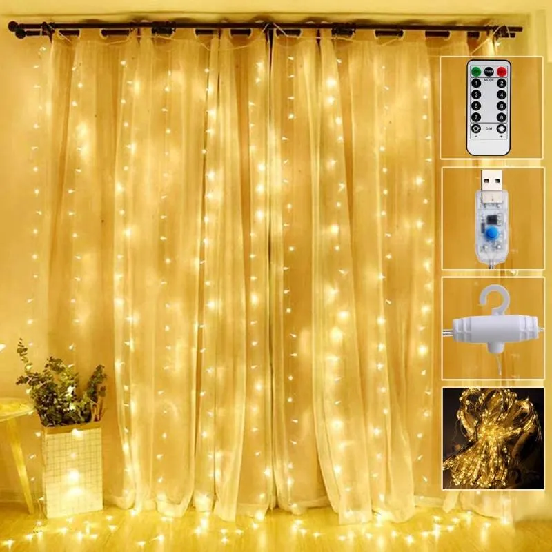 ستائر زينة الكريسماس جارلاند فيستون بإضاءة ليد نافيداد فيري ستارة 300LED 8 أوضاع لغرفة النوم والحفلات وديكور العام LED