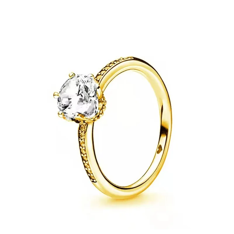 패션 여성 CZ 다이아몬드 반지 18K 골든 스파클링 크라운 판도라 925 스털링 실버 여성 결혼 선물 반지
