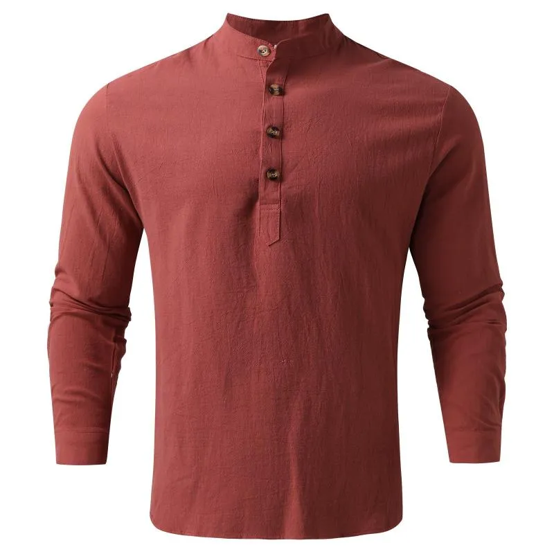 Men's Casual Shirts Cuffed T Men Daily Cotton Linen Shirt Long Sleeve Hippie Beach Button Crotch Heavy MenMen's