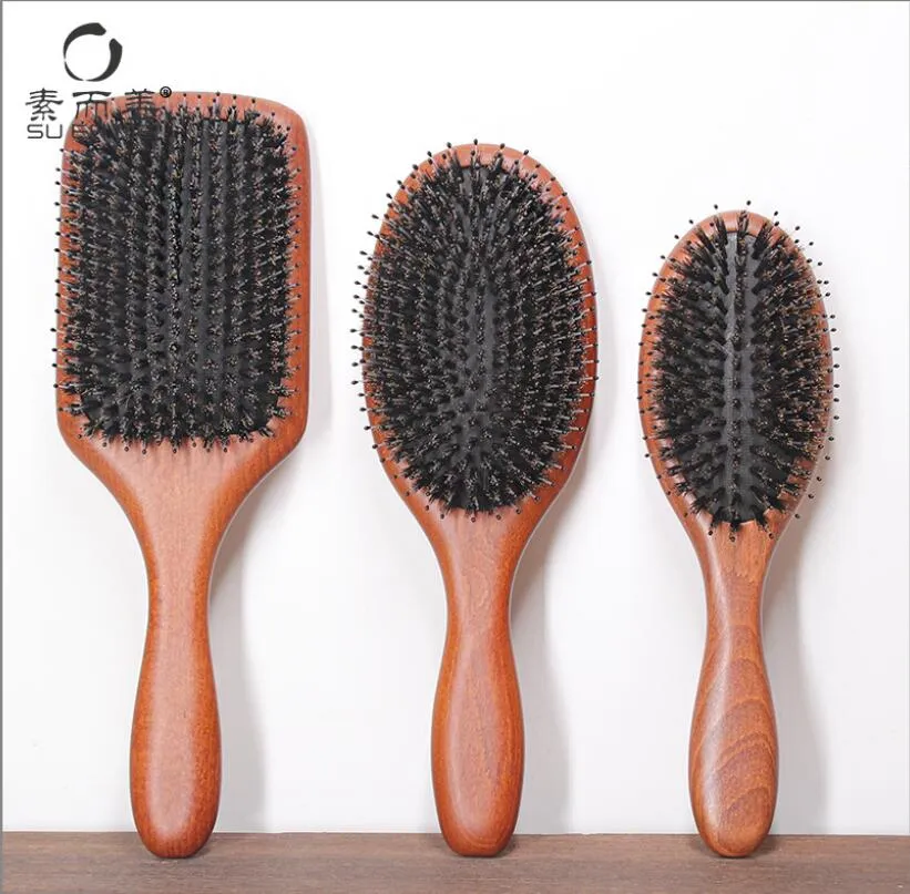 Bristle air cushion comb Hair Brushes, Natural Beech handle Boar Bristle Instead of Brush Cleaner Tool, Eco Friendly Paddle Hairbrush for Women Men and Kids