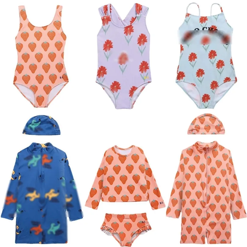 Summer BC Brand Kids 1 Piece Swimwear Sets Girls Boys Cute Flower Print Beach Swimsuits for Toddler Baby Child 220507