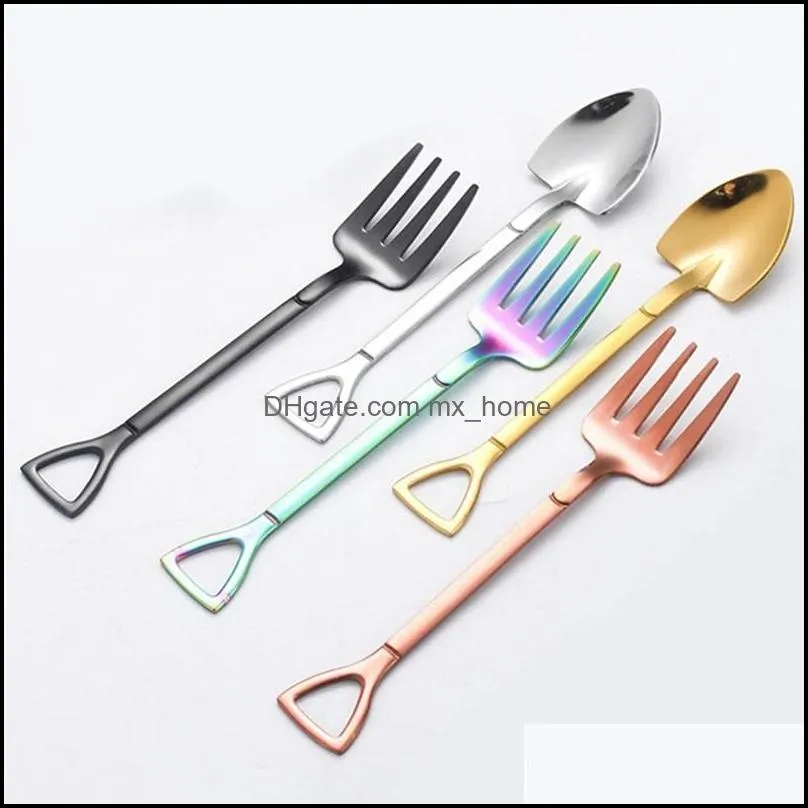 dessert spoon shovel shape forks 304 stainless steel ice cream fork coffee spoons desserts watermelon tableware teaspoon stirring set