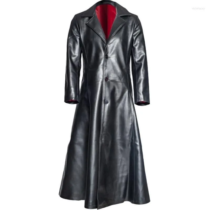 Trenchs pour hommes 2022 Arrivées Mode Gothique Long Manteau Faux Cuir Veste S-5XL Jaqueta De Couro Masculino Viol22