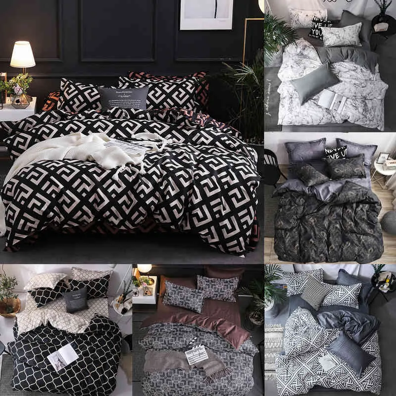 Nordic Luxury Plaid Black Bedding Set Modern Queen King Single Full Size Polyester Bed Linen Duvet Cover with 2xpillowcase
