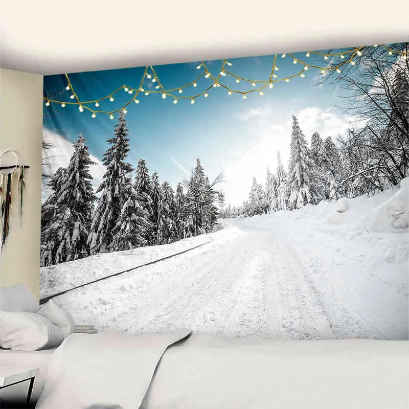 Tapis Tenture Murale Imprimer Routes Couvertes De Neige Paysage Naturel Bohème Hippie Décor À La Maison J220804