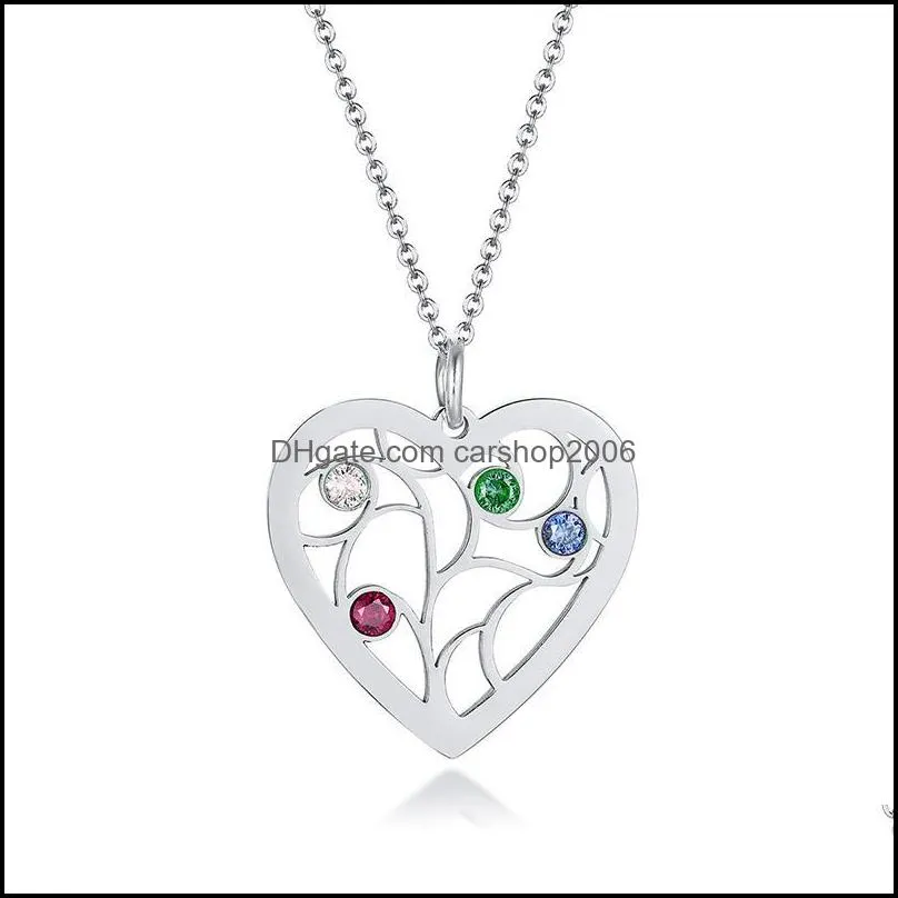 Family Tree Of Life Birthstone Necklaces Heart Pendant For Women CZ Love Anniversary Birthday Gifts Girls Wife Mom